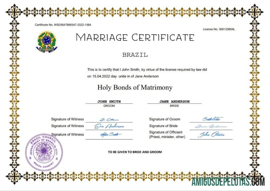 Em branco modelo Word e PDF de certidão de casamento no Brasil